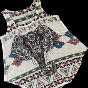 ❄Elephant Motif Boho Oatmeal Heather Scoop Hem Sweater Tank